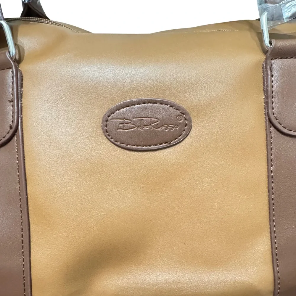 Bella Russo Duffle Travel Bag Unisex Large Tan New Double Handle Zipper Closure